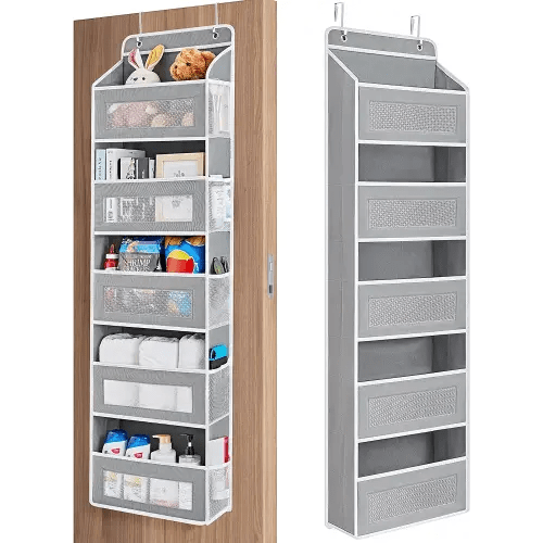 JARLINK Over The Door Organizer Storage, 5 Shelf Hanging Door Organizer with 5 Large Capacity Pockets, Anti Tilt 44 lb Load Behind Door Storage for Bedroom, Bathroom, Pantry, Nursery, (Grey)