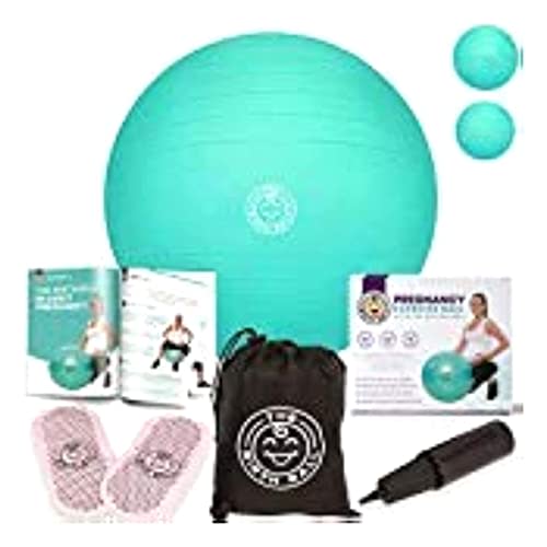 The Birth Ball - Birthing Ball for Pregnancy & Labor - 18 Page Pregnancy Ball Exercises Guide by Trimester - Non Slip Socks - How to Dilate, Induce, & Reposition Baby for Mom