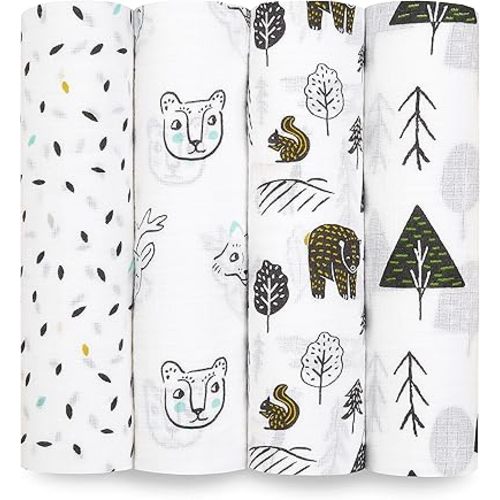 aden + anais Essentials Swaddle Blanket, Boutique Muslin Blankets for Girls & Boys, Baby Receiving Swaddles, Ideal Newborn & Infant Swaddling Set, Perfect Shower Gifts, 4 Pack, Making Sense