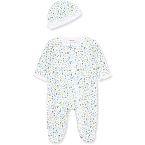 Little Me Clothes for Baby Girls 100% Cotton Scratch-Free Tag Footed One-Piece Romper and Hat Sleeper Set Preemie to 9 Months
