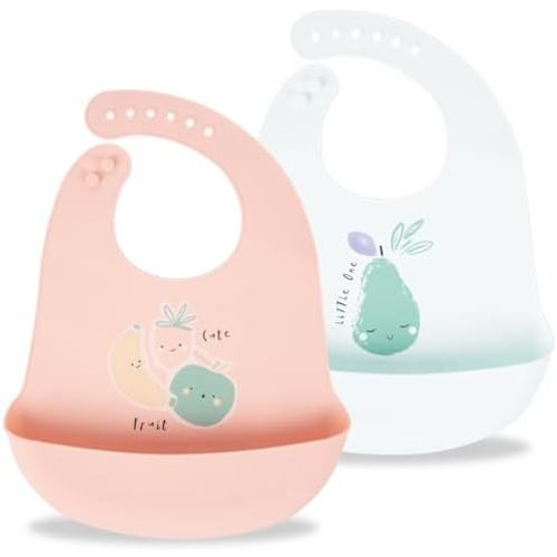 2-Pack Silicone Baby Bibs, Adjustable Fit Waterproof Bib With Leak-Proof Food Pouch Catcher for Eating Boys Girls