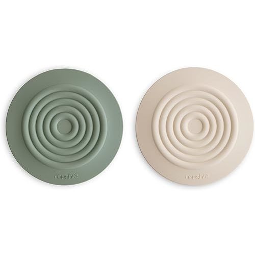 mushie Silicone Drain Stopper 2-Pack | 5.5 inch Diameter Bathtub Flat Suction Cover (Dred Thyme/Shifting Sand)