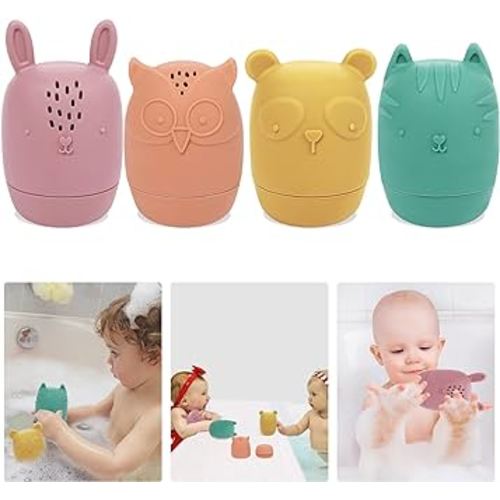 Gigilli Silicone Bath Toys, 4 Pcs Mold Free Baby Bath Toys for Toddlers, Squeezable Squirt Bath Toys, Non-Toxic Bathtub Toys for Infants Baby Shower Pool Toys Birthday Gifts