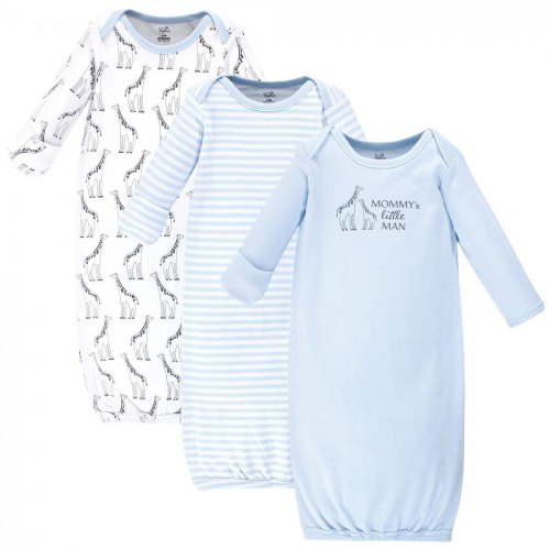 Touched by Nature Baby Boy Organic Cotton Long-Sleeve Gowns 3pk, Giraffe, 0-6 Months