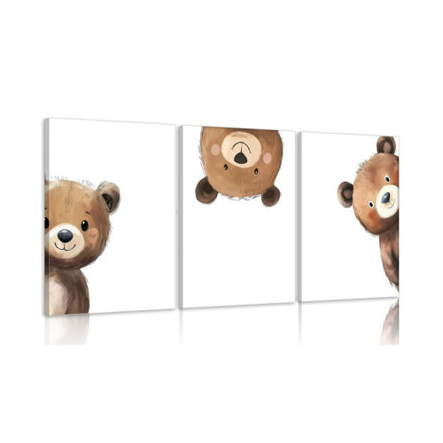 Redwood Rover 3Pcs Baby Teddy Bear Nursery Wall Art Peeking Bear Pictures Wall Decor Peekaboo Kids Room Decor Woodland Animal Posters Neutral Nursery Painting Canvas Print Artwork For Children's Baby Room Bedroom | Wayfair