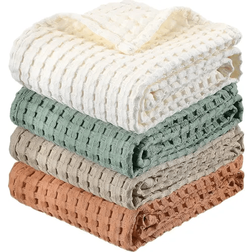 Buryeah 4 Pack Cotton Waffle Baby Blankets Neutral Toddler Blankets Lightweight Swaddle Blanket Soft Breathable Kids Throw Blanket for Boys and Girls, 30 x 40 in, 4 Colors