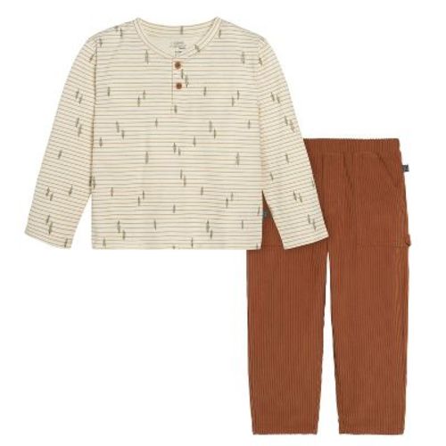 Modern Moments™ By Gerber Toddler Boys' 2-piece Henley Shirt And Pant Set, Light Beige Trees, 2t