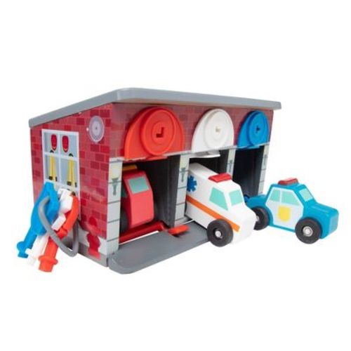 Melissa & Doug Toy Keys and Cars Wooden Rescue Vehicles and Garage - 7pc
