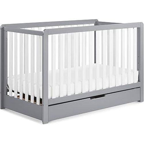 Carter's by DaVinci Colby 4-in-1 Convertible Crib with Trundle Drawer in Grey and White, Greenguard Gold Certified, Undercrib Storage