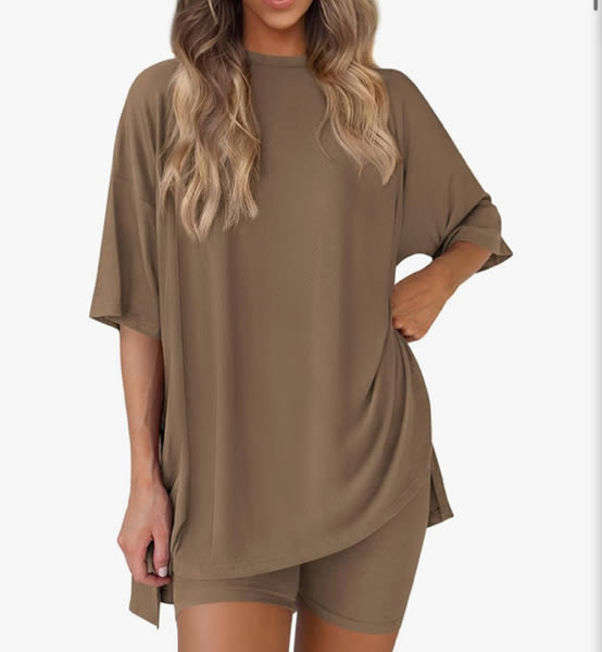 Amazon.com: PRETTYGARDEN Women 2 Piece Lounge Set 2026 Summer Casual Oversized Shirts Biker Shorts Matching Airport Travel Outfit Clothes (Dark Khaki,Medium) : Clothing, Shoes & Jewelry