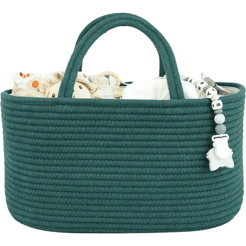 Large Baby Diaper Caddy Organizer for Girl Boy Rope Nursery Storage Bin Basket Portable Holder Tote Bag for Changing Table Car Travel Baby Shower Gifts basket dark green