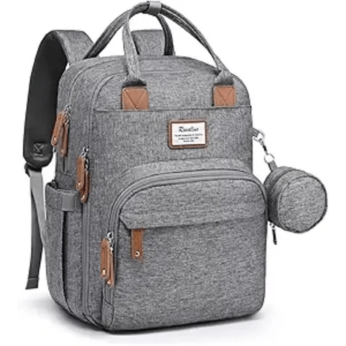RUVALINO Diaper Bag Backpack-Multifunction Travel Baby Diaper Bag with Changing Pad, Insulated Bottle Holders & Pacifier Case, Large Capacity, Waterproof, Gray