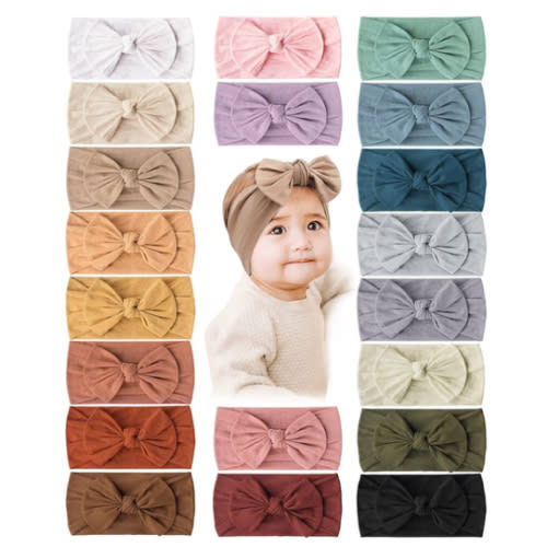 Prohouse 20PCS Baby Nylon Headbands Hairbands Hair Bow Elastics for Baby Girls Newborn Infant Toddlers Kids(Clay)
