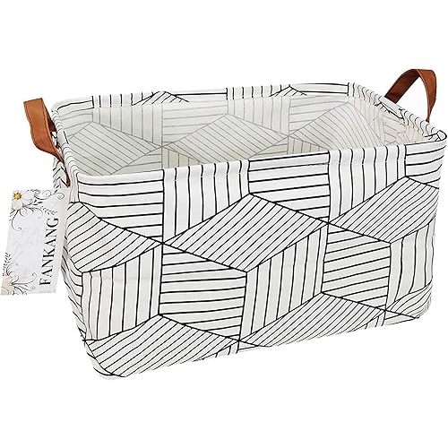 FANKANG Storage Basket,Nursery Hamper Canvas Laundry Basket Foldable with Waterproof PE Coating Storage, Office, Bedroom, Clothes,Toys (L, REC-Diamond)