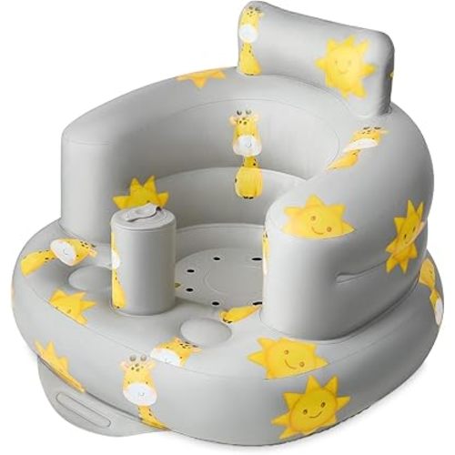 SplashEZ Inflatable Baby Seat - Sit-Up Chair for Baby 3 Months to 3 Years, Inflatable Sit Me Up Chair for Infant Sitting Support, Blow-Up Baby Seat with Air Pump for Home, Floor, and Travel, Giraffes
