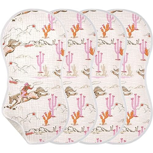 Cowgirl Western American Burp Cloths Baby Boys Girls Absorbent Soft Cotton Burping Cloths Rags 4 Pack