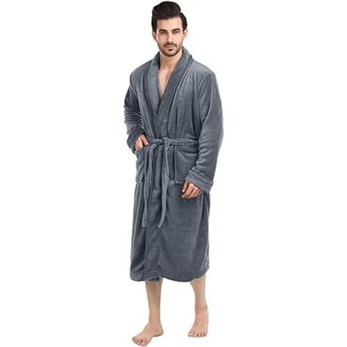 NY Threads Luxurious Men's Shawl Collar Fleece Bathrobe L-XL
