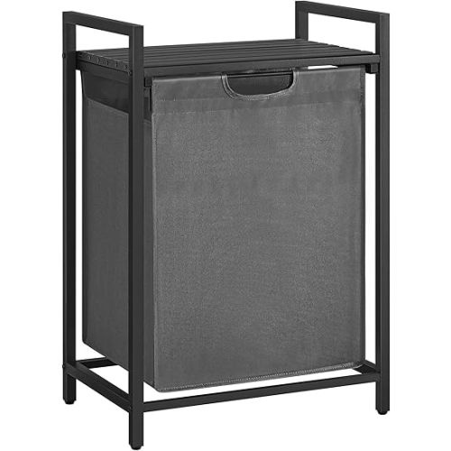 VASAGLE Laundry Hamper, Laundry Basket, Laundry Sorter with A Pull-Out and Removable Bag, Shelf, Metal Frame, 17.2 Gallons (65 L), 19.7 x 13 x 28.4 Inches, Gray and Black UBLH101G01