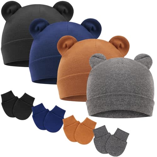 BQUBO Newborn Baby Hats Mittens Set for Boys Girls Hospital Hat Beanie Infant Caps Baby Gloves