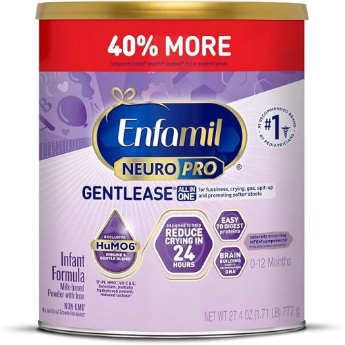 Enfamil NeuroPro Gentlease Baby Formula, Brain Building DHA, HuMO6 Immune Blend, Designed to Reduce Fussiness, Crying, Gas & Spit-up in 24 Hrs, Prebiotics to Promote Softer Stools, Baby Milk, 27.4 Oz
