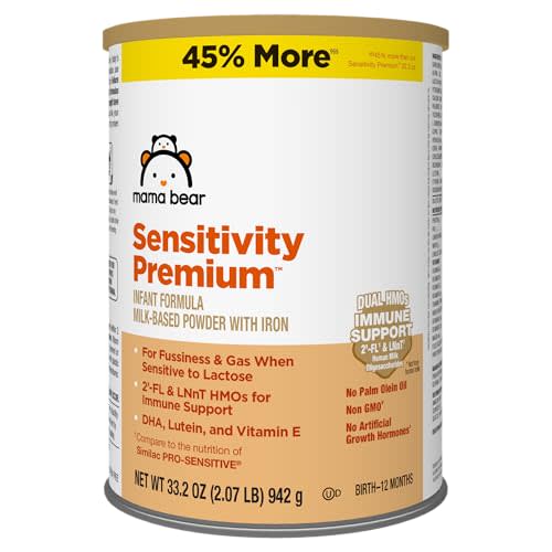 Amazon Brand - Mama Bear Sensitivity Premium Infant Formula Powder with Iron, Dual HMOs for Immune Support, Non-GMO, for Fussiness and Gas from Lactose Sensitivity, 33.2 Ounce (Pack of 1)