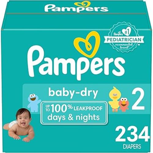 Pampers Baby Dry Diapers - Size 2, One Month Supply (234 Count), Absorbent Disposable Diapers