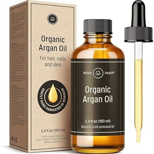 Organic Argan Oil Cold Pressed 3.4 Fl Oz - Moroccan Beauty Oil for Hair, Skin, Nails & Face, Vitamin E Rich, Non-Greasy, Natural Moisturizer