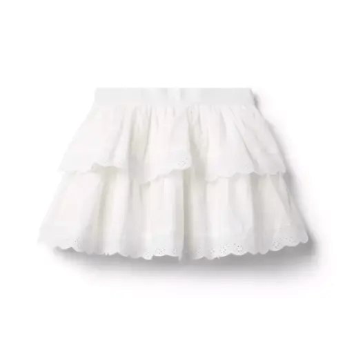 Girl White Eyelet Trim Tiered Skirt by Janie and Jack