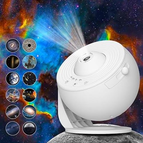 Galaxy Projector for Bedroom, HD Image Star Projector Galaxy Light Adjustable Knob, 13 Film Discs Planetarium Projector for Kids, 360° Rotating 1/2h Timer Simple 3-Button Control