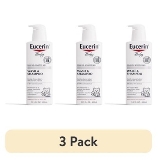 (3 pack) Eucerin Baby Unscented Baby Shampoo and Body Wash, Tear Free Baby Shampoo and Wash, 13.5 Fl Oz Pump Bottle