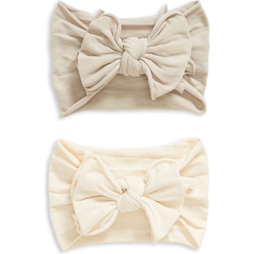 Baby Bling 2-Pack Bow Headbands, Oatmeal Mushroom