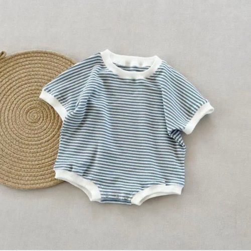 Baby Waffle Striped Loose Simple Bodysuit