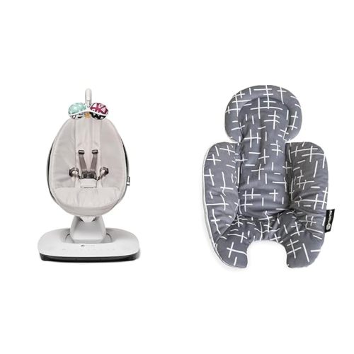 4moms MamaRoo Multi-Motion Baby Swing in Classic Grey with Plush Infant Insert, Dark Grey - Swing + Plush Fabric