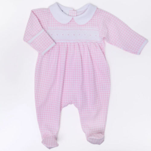 Mini Checks Smocked Footie - Pink