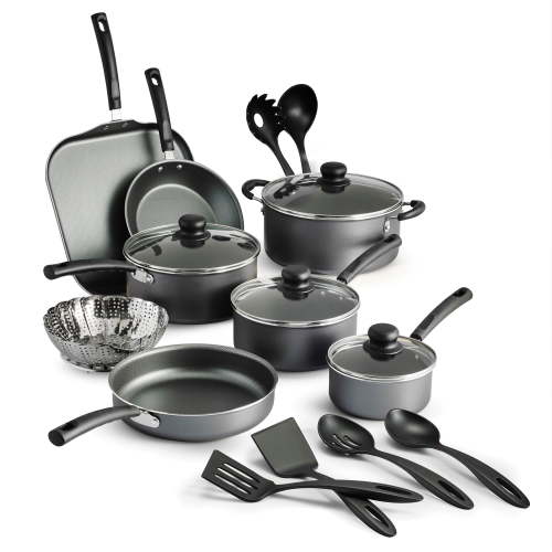 Tramontina Primaware 18 Piece Non-stick Cookware Set with Pots, Pans, Lids, and Stainless Steel Accessories, Steel Gray