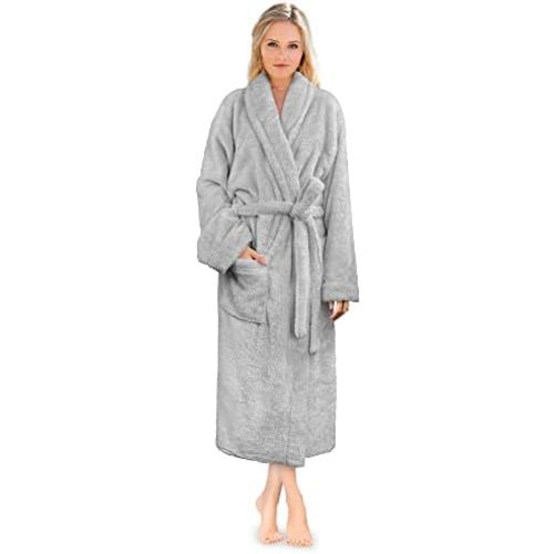 PAVILIA Premium Womens Plush Soft Robe Fluffy, Warm, Fleece Sherpa Shaggy Bathrobe (S/M, Black)
