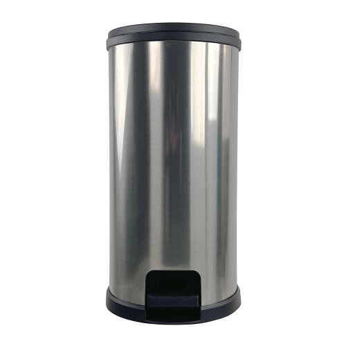 Mainstays Kitchen Trash Can, 7.9 Gallon, Plastic Round Step Garbage Bin, Silver
