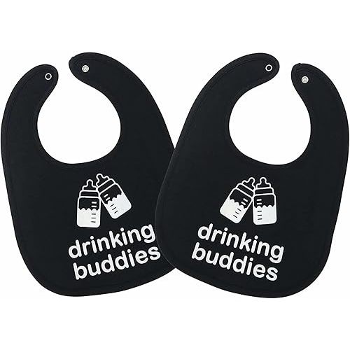 100% Cotton Drinking Buddies Twin Bibs Cute & Practical Unisex Bibs for Twins with Waterproof, Durable, for Everyday Use