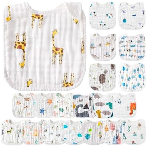 Zainpe 20Pcs Snap Muslin Cotton Baby Bibs Soft Absorbent Adjustable Burp Cloths for Newborns Drooling Feeding Teething Eating