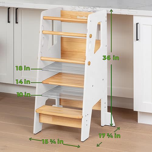 Toddler Standing Tower - Complete Toddler Kitchen Stool Helper - Ideal Kids Kitchen Step Stool for Learning New Skills - 2024 Design with Safety Feet - White