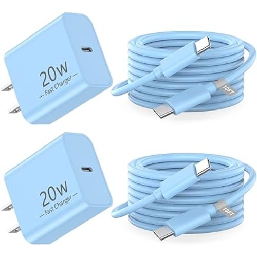 iPhone 16 15 Charger Fast Charging 10 FT, 2 Pack 20W USB C Wall Charger with 10FT Type C to C Fast Charging Cable for iPhone 16/16 Plus/16 Pro/16 Pro Max/15/15 Pro/15 Pro Max/15 Plus, Blue
