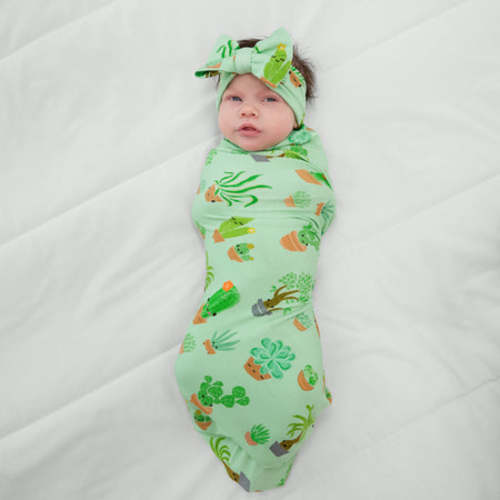 Succulent Love Swaddle & Luxe Bow Headband Set