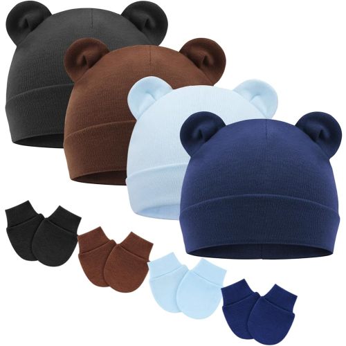 BQUBO Newborn Baby Hats Mittens Set Hospital Hat Beanie Infant Caps Baby Gloves for Boys Girls 0-6 Months
