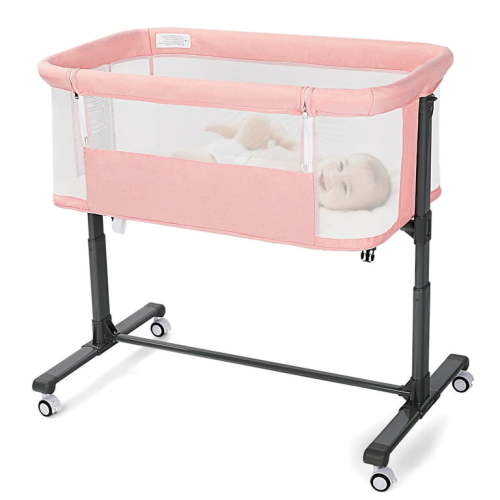 AILEEKISS Baby Bassinet with Wheels, Height Adjustable Newborn Bedside for Baby, Pink
