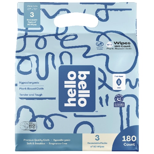 Hello Bello Baby Wipes, Fragrance-Free, 180ct (3 Resealable Packs)