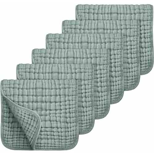 Looxii Muslin Burp Cloths 100% Cotton Large 20''x10'' Extra Soft and Absorbent 6 Pack Baby Burping Cloth for Boys Girls (Dark Green)
