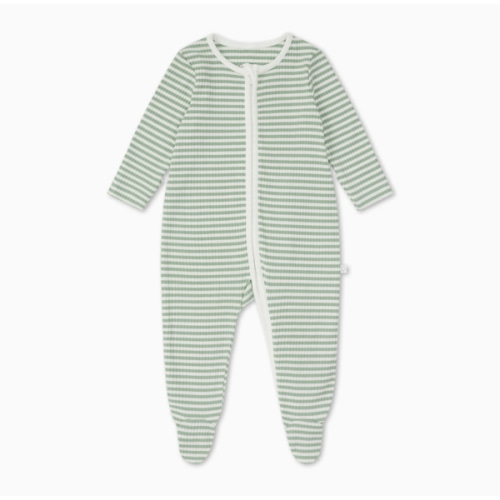 Sage Stripe Ribbed Clever Zip Footed Baby Pajamas | Baby Onesies | MORI US
