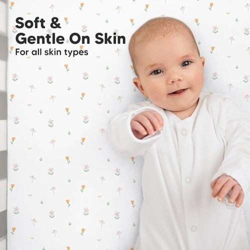 KeaBabies 2-Pack Organic Crib Sheets for Boys, Girls - Fitted Crib Mattress Sheet Neutral, Breathable Jersey Cotton Cover for Baby Bed, Toddler Mattress, Soft & Cute Prints (Wildflowers)