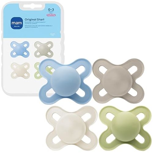 MAM Original Start Matte Baby Pacifiers 0-3 Months Newborns, BPA-Free Skin Soft Silicone Nipple, Developed with Medical Experts Especially for Smaller Mouths, Easy to Clean, 4 Pk, Made in Europe