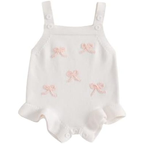 Newborn Infant Baby Girl Clothes Embroidery Sleeveless Knitted Romper Fly Sleeve Sweater Bodysuit One-Piece Outfit